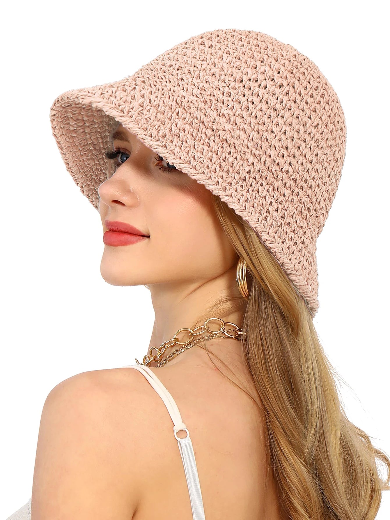 Crochet Straw Bucket Beach Hat
