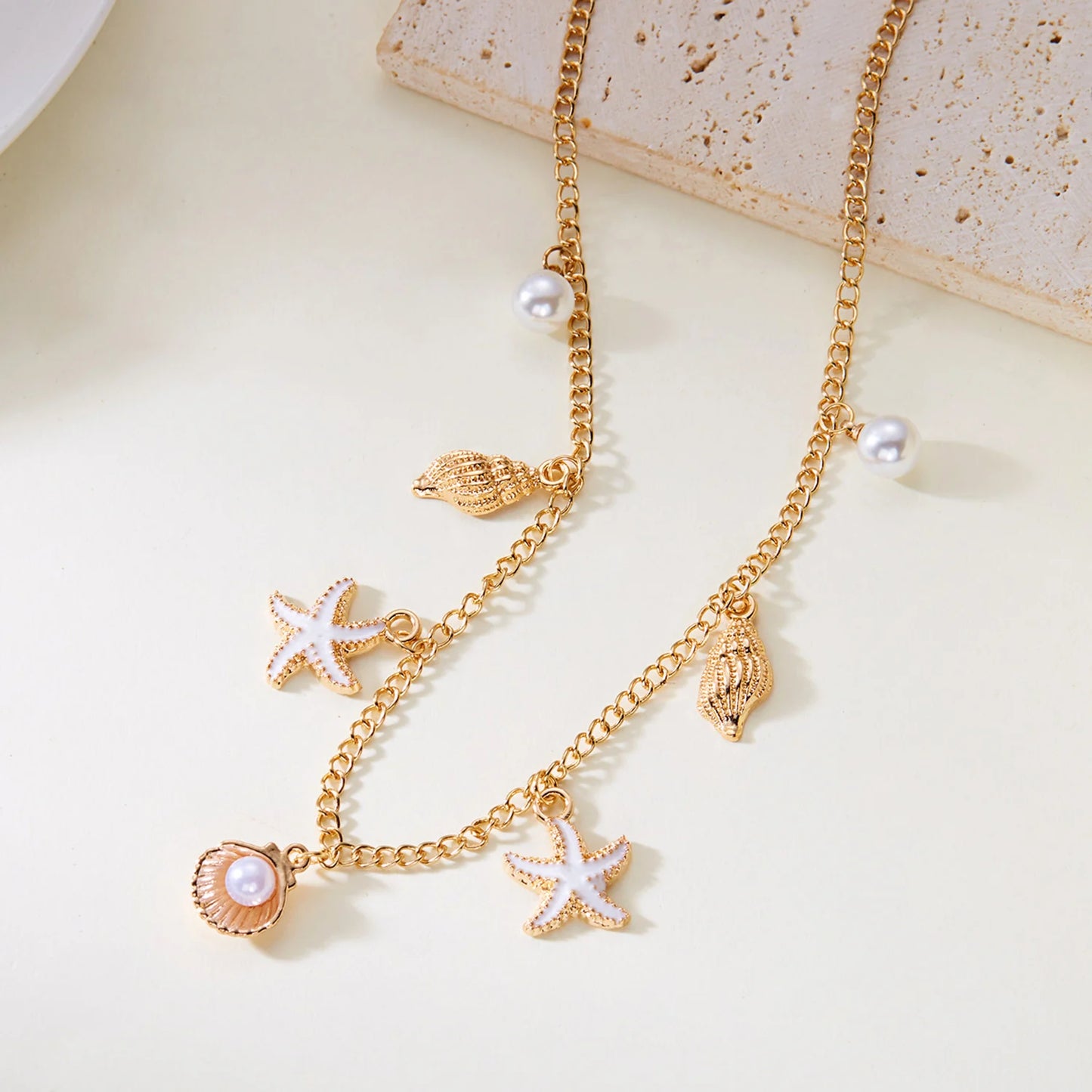 Starfish & Shell Beach Pendant Necklace