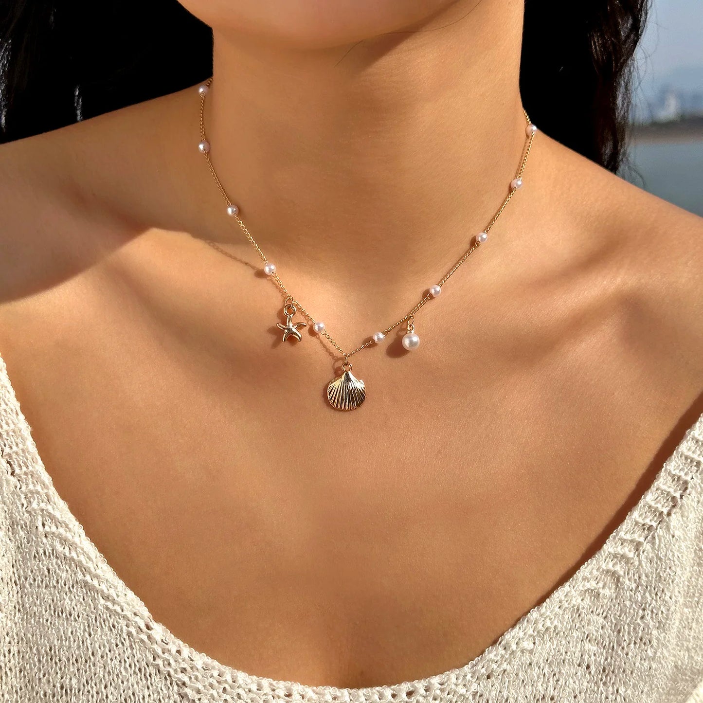 Starfish & Shell Beach Pendant Necklace