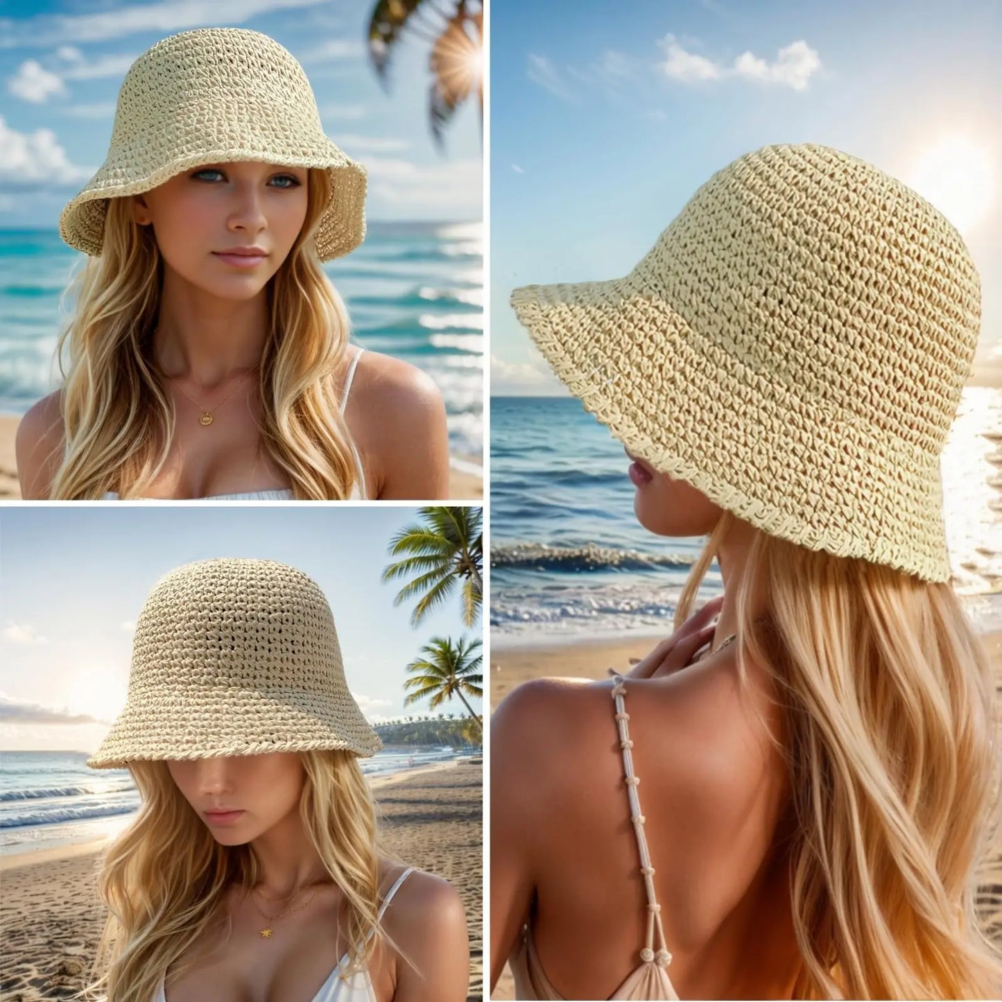 Crochet Straw Bucket Beach Hat