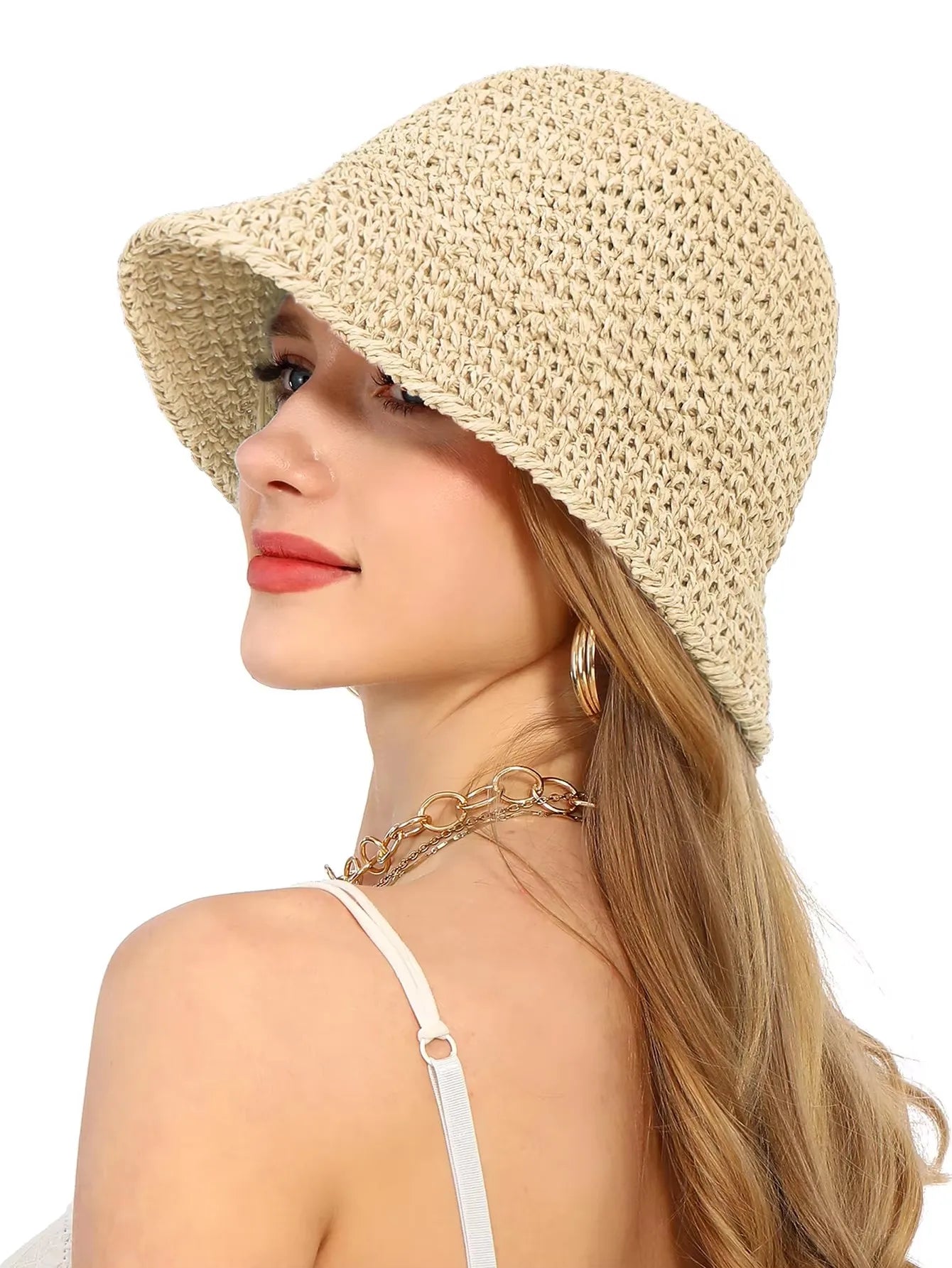 Crochet Straw Bucket Beach Hat