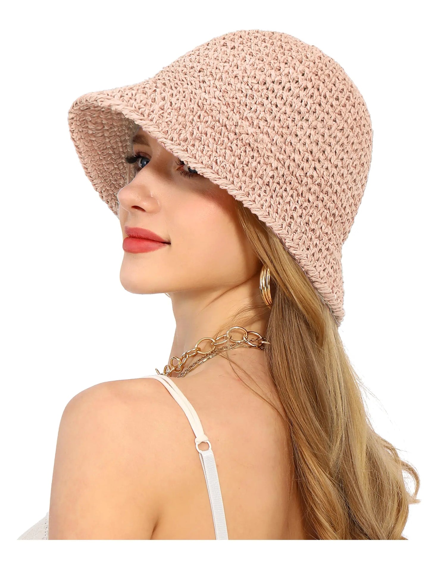 Crochet Straw Bucket Beach Hat