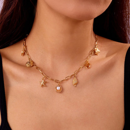Starfish & Shell Beach Pendant Necklace