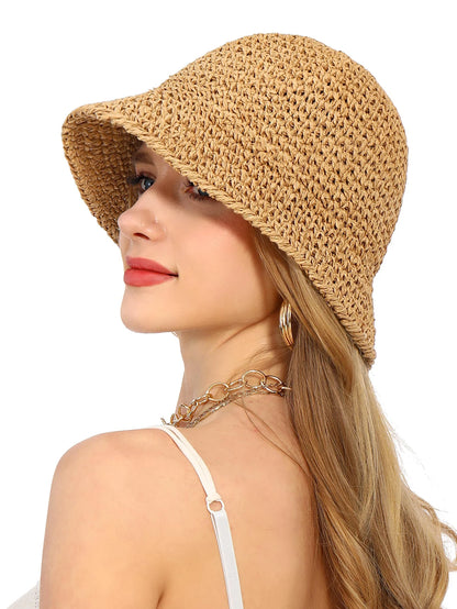 Crochet Straw Bucket Beach Hat