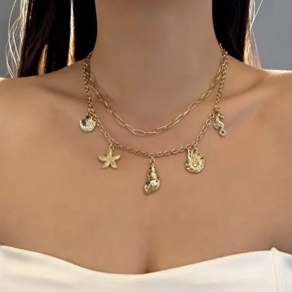 Starfish & Shell Beach Pendant Necklace