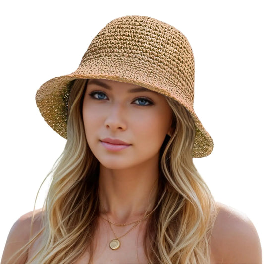 Crochet Straw Bucket Beach Hat