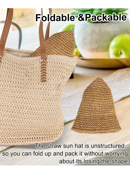 Crochet Straw Bucket Beach Hat