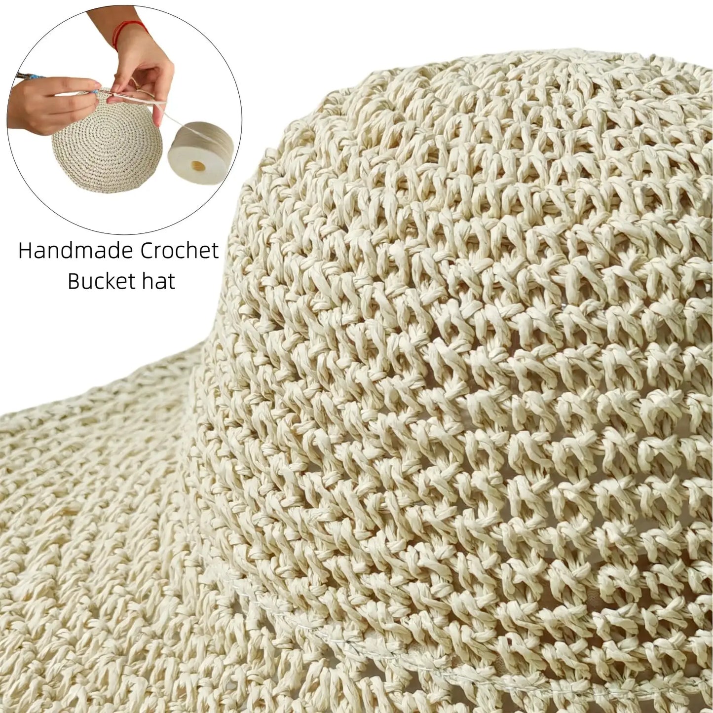 Crochet Straw Bucket Beach Hat