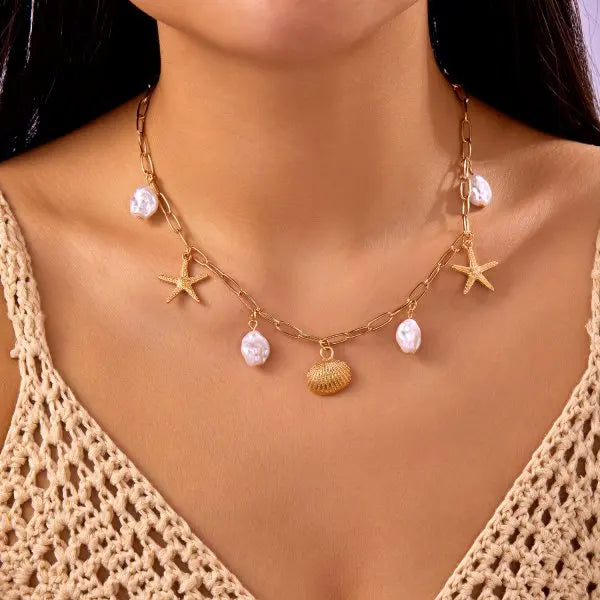 Starfish & Shell Beach Pendant Necklace