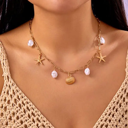 Starfish & Shell Beach Pendant Necklace